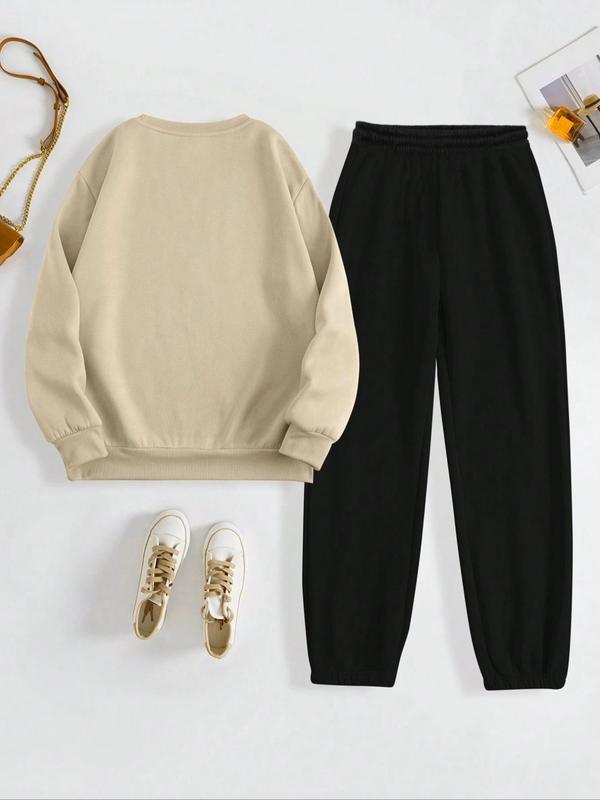 Women's Cross Print Drop Shoulder Sweatshirt & Drawstring Waist Sweatpants Set, Casual Fashion Cozy Round Neck Long Sleeve Pullover & Pocket Jogger Pants for Daily Wear, Women's Two-piece Outfits for Fall & Winter, Experimental Outfits